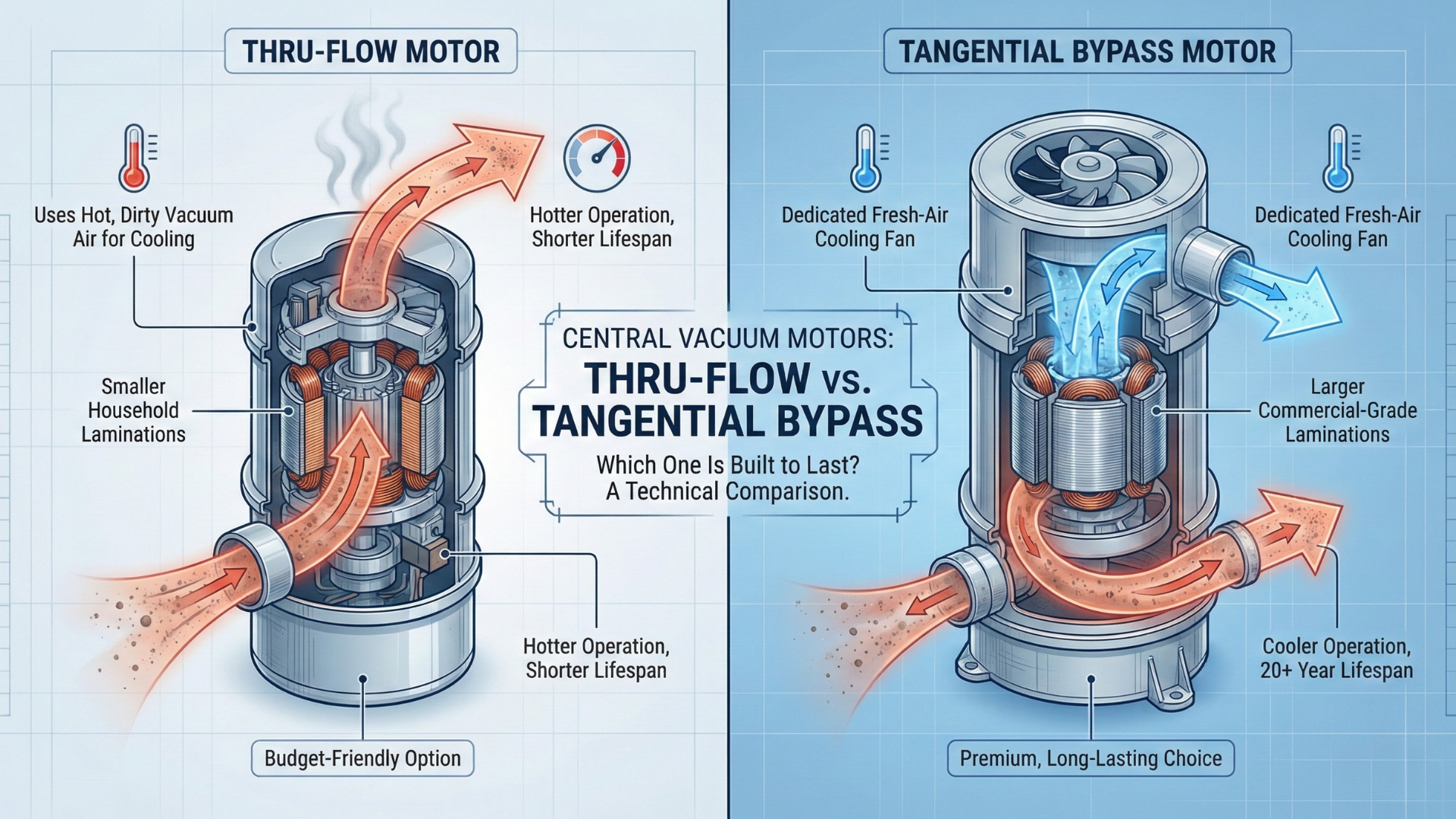 Central vacuum motors